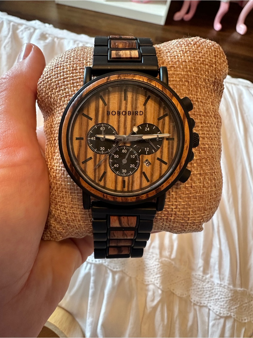 Men’s Black and Wood Tone Chronograph Watch